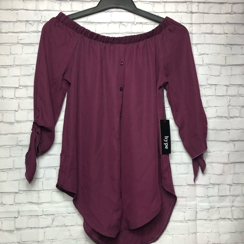 Hype Off the Shoulder Dobby Blouse Burgundy Size Small - Picture 2 of 8